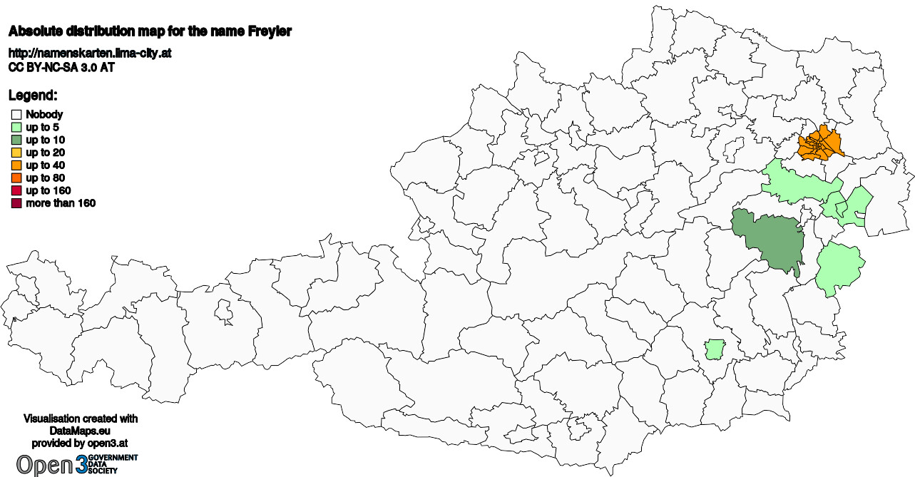 Absolute Distribution maps for surname Freyler