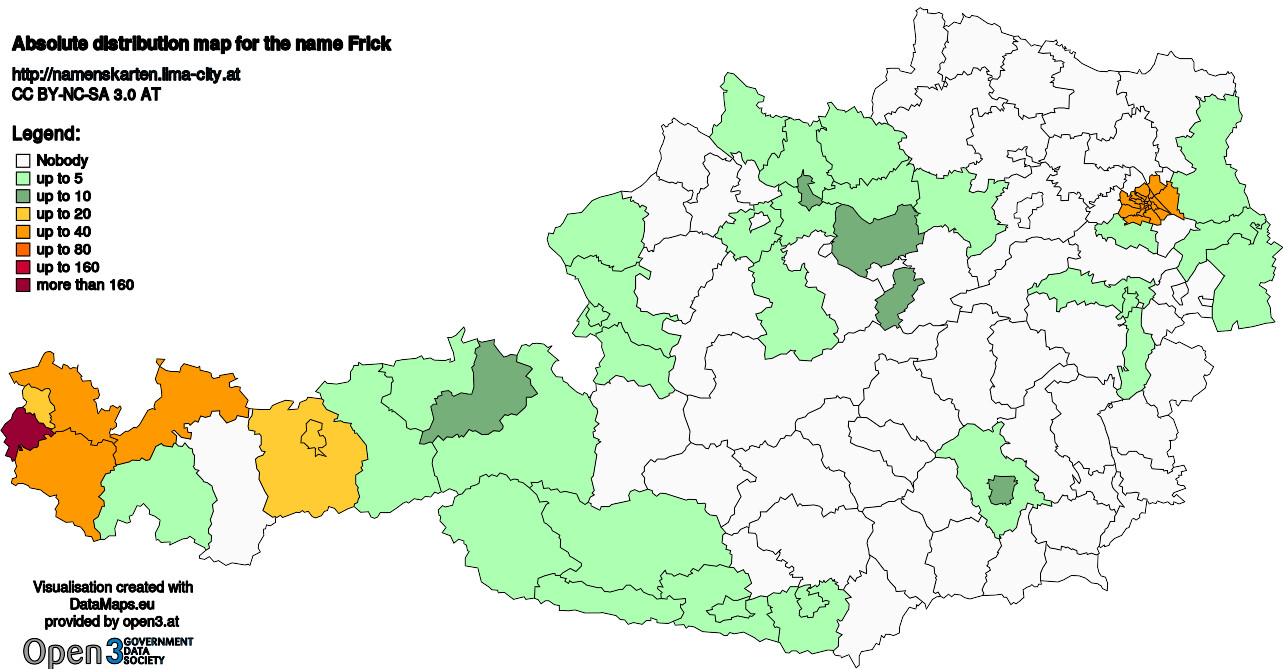 Absolute Distribution maps for surname Frick