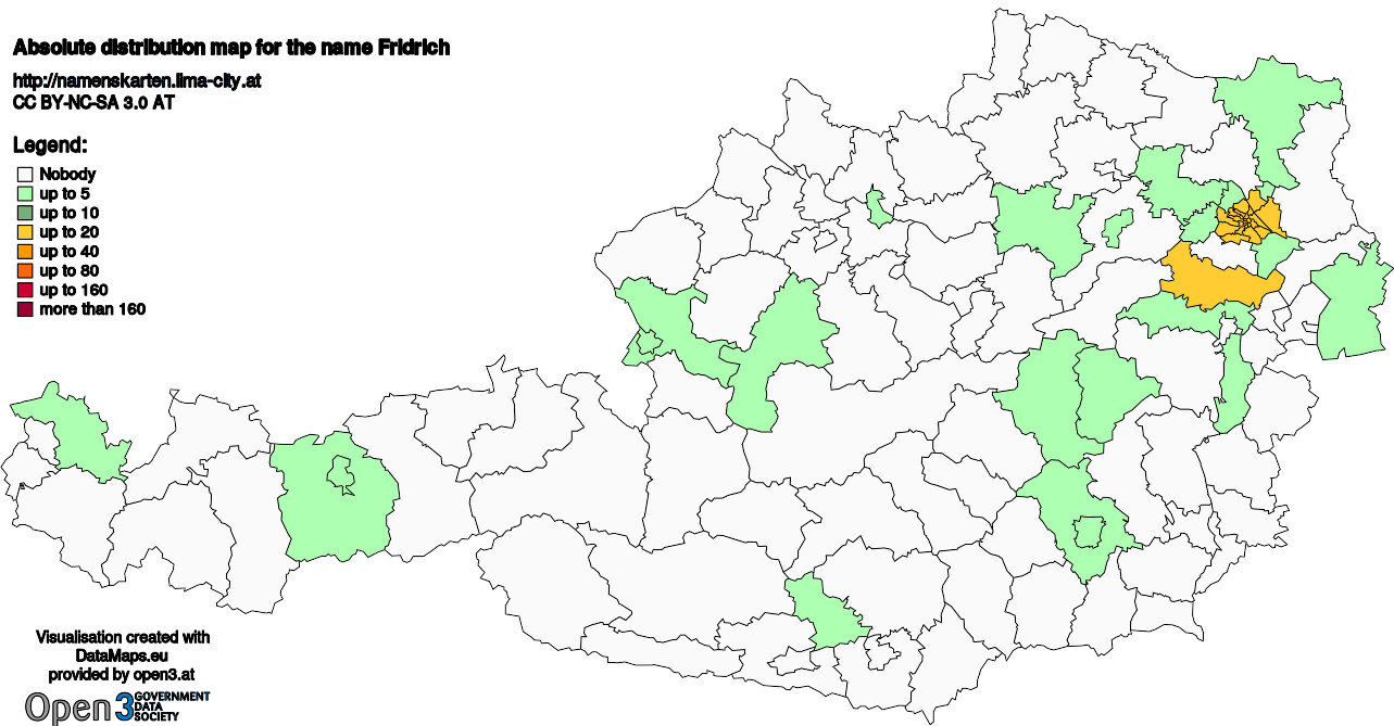 Absolute Distribution maps for surname Fridrich