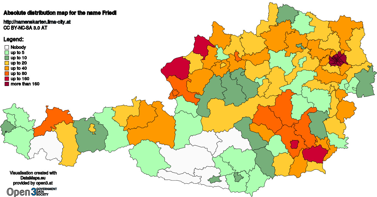 Absolute Distribution maps for surname Friedl
