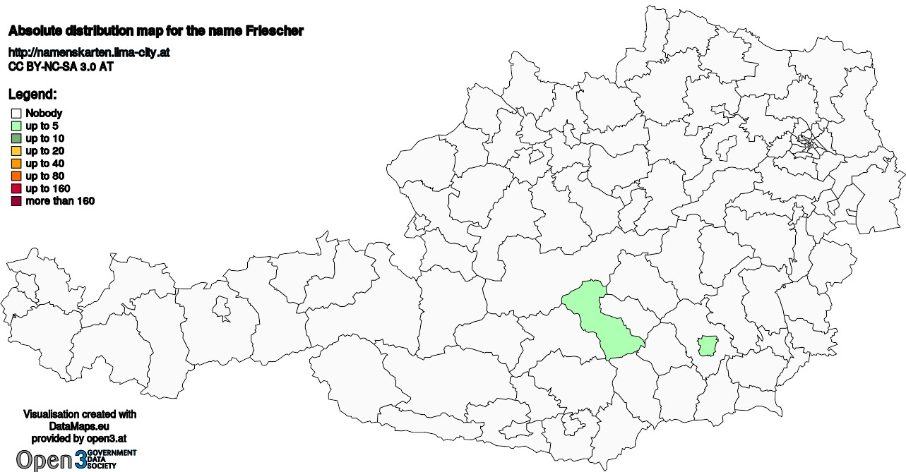 Absolute Distribution maps for surname Friescher