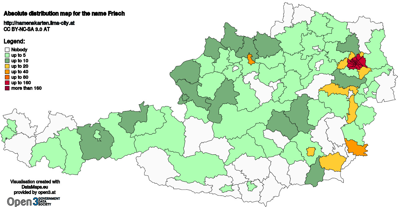 Absolute Distribution maps for surname Frisch