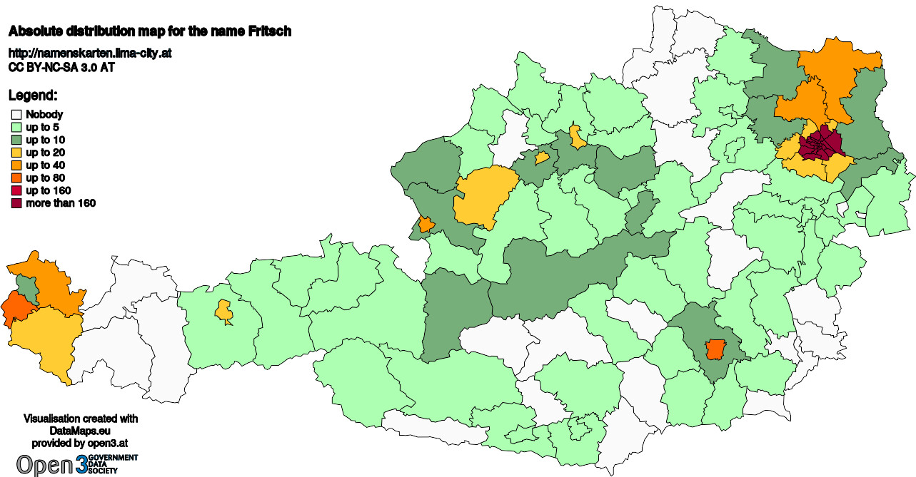 Absolute Distribution maps for surname Fritsch