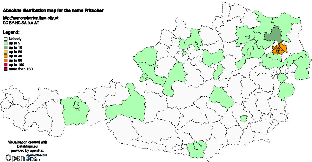 Absolute Distribution maps for surname Fritscher