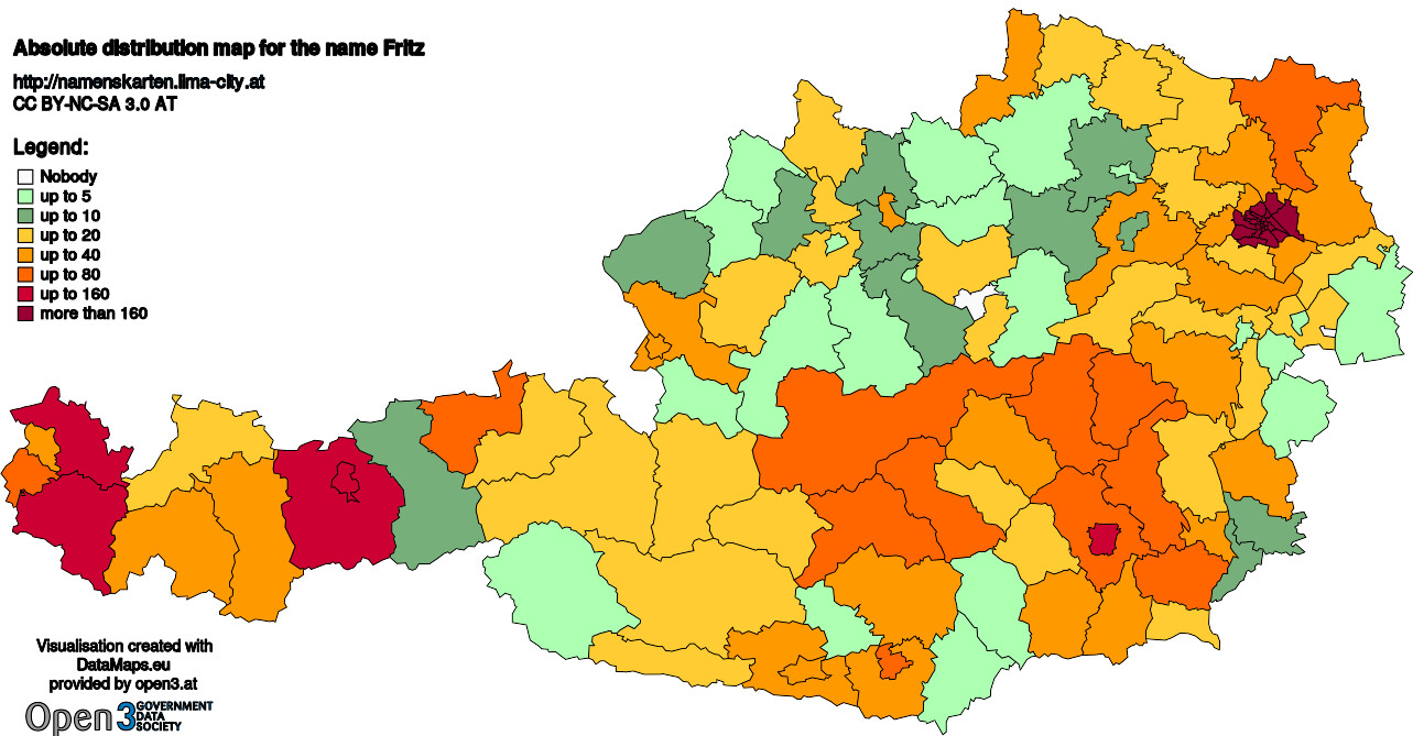 Absolute Distribution maps for surname Fritz