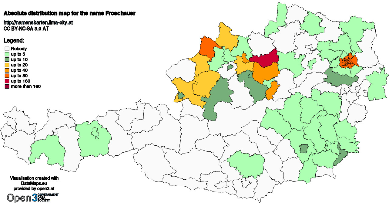 Absolute Distribution maps for surname Froschauer