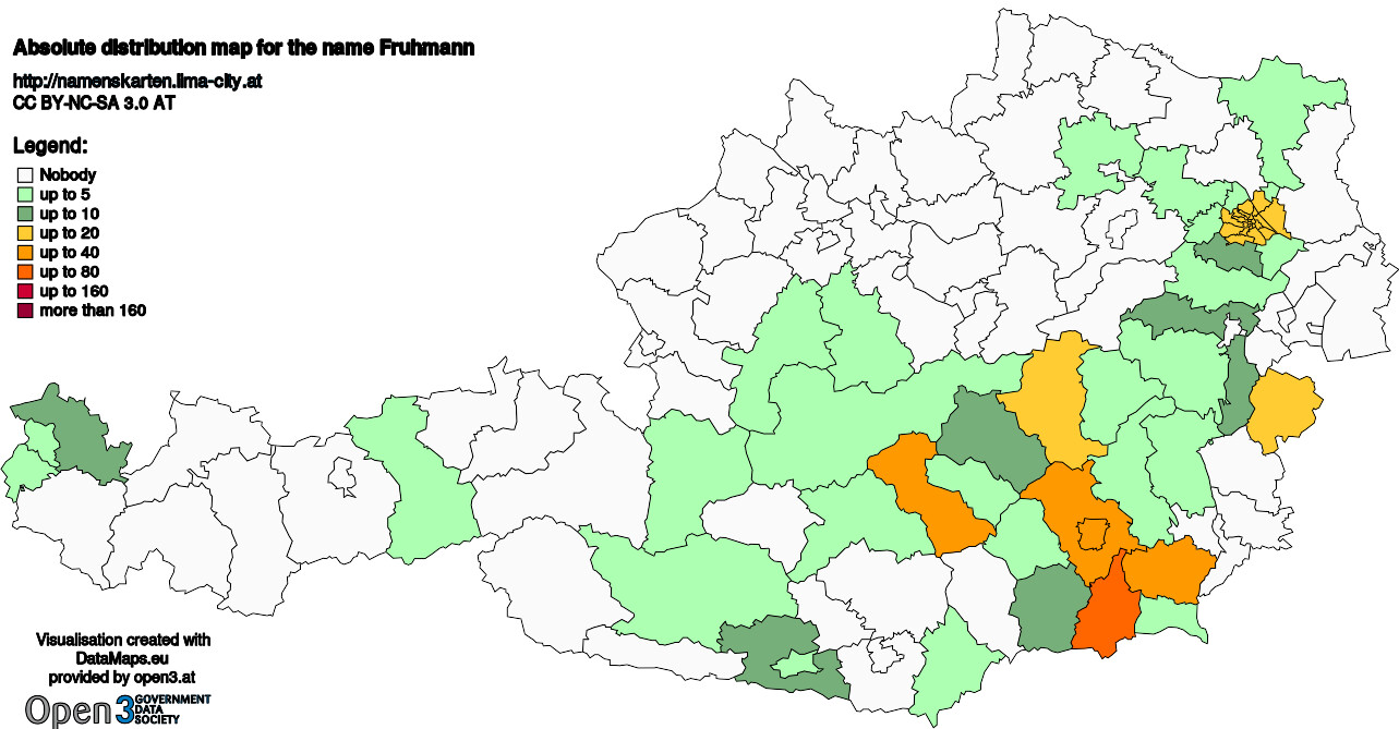 Absolute Distribution maps for surname Fruhmann