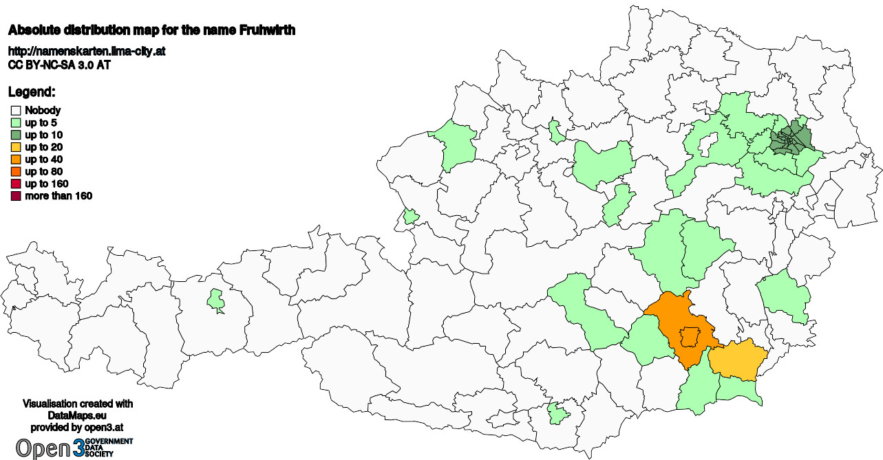 Absolute Distribution maps for surname Fruhwirth