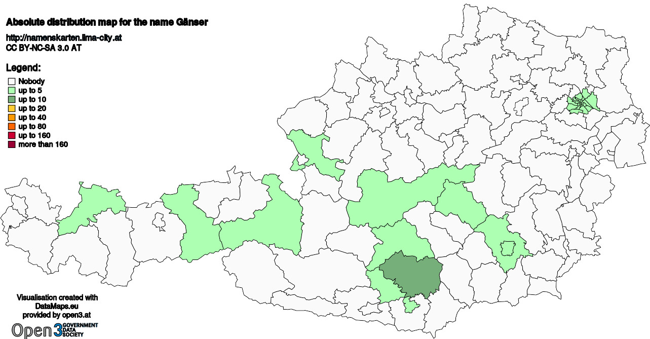 Absolute Distribution maps for surname Gänser