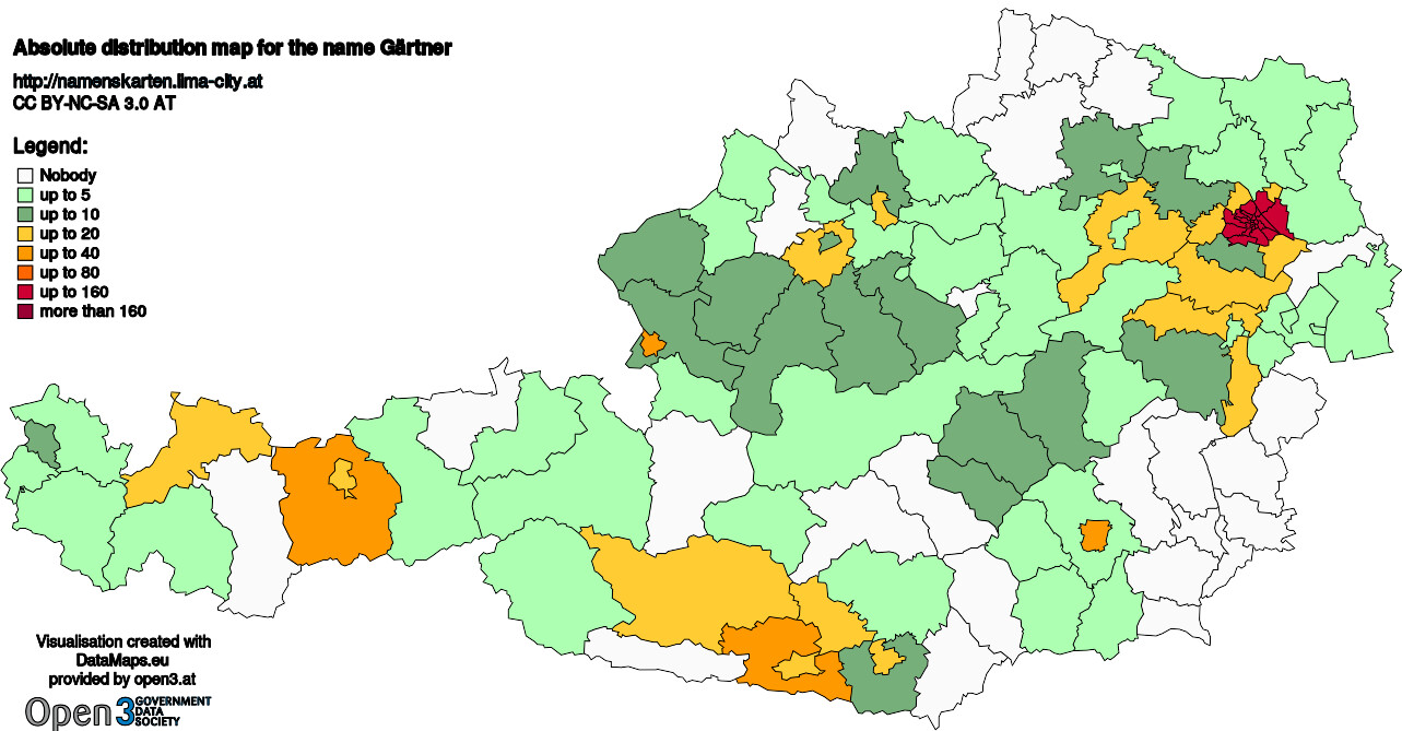 Absolute Distribution maps for surname Gärtner