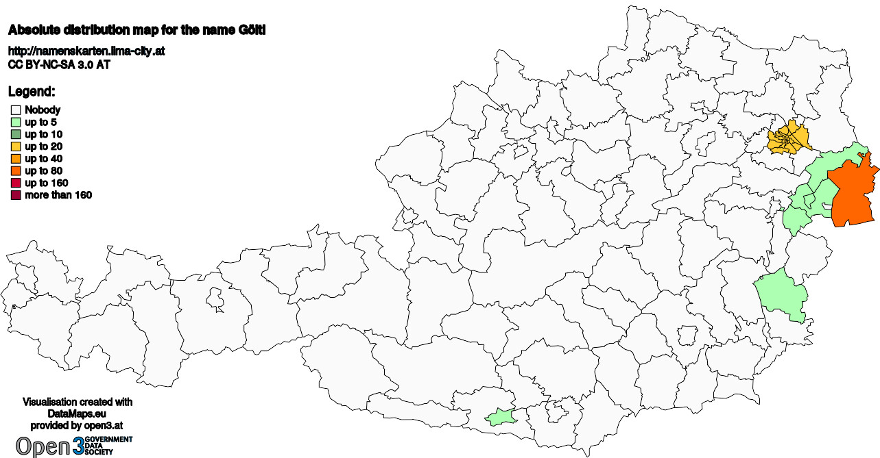 Absolute Distribution maps for surname Göltl