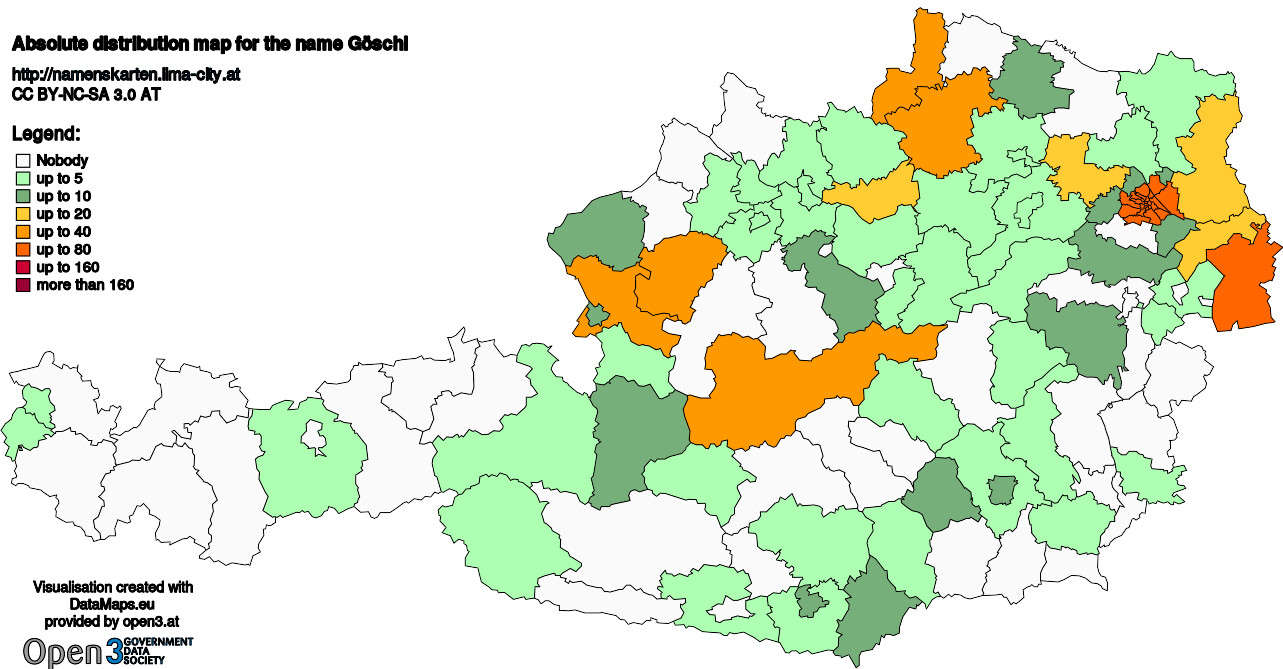 Absolute Distribution maps for surname Göschl