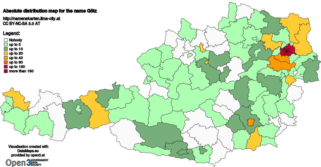 Absolute Distribution maps for surname Götz