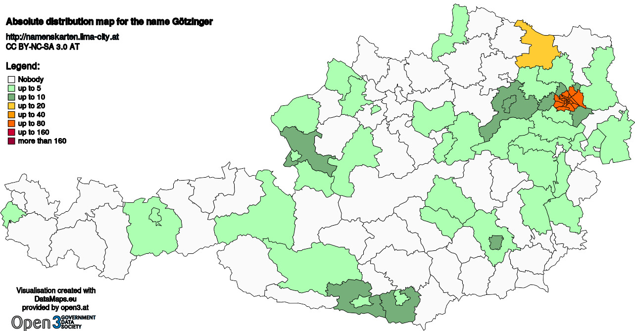 Absolute Distribution maps for surname Götzinger