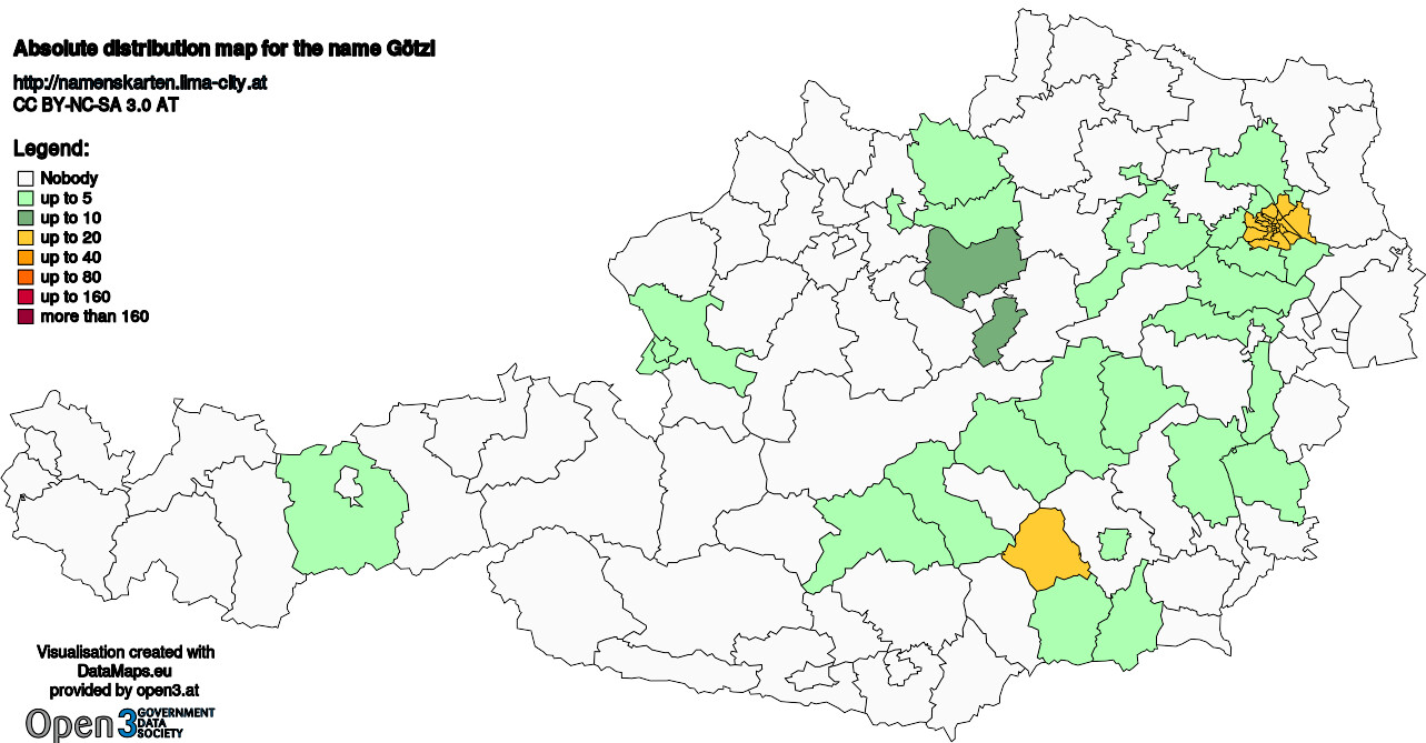 Absolute Distribution maps for surname Götzl