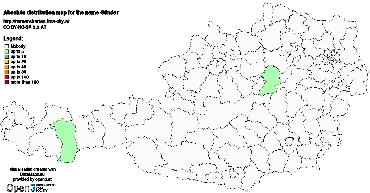 Absolute Distribution maps for surname Günder