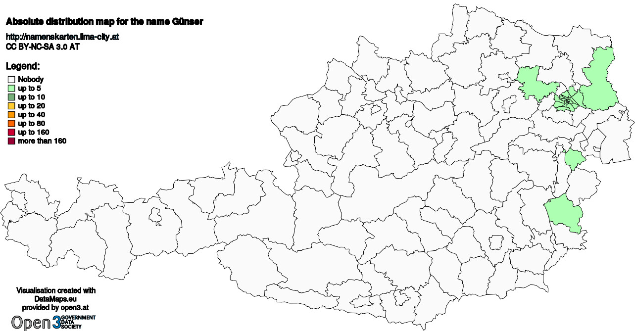 Absolute Distribution maps for surname Günser