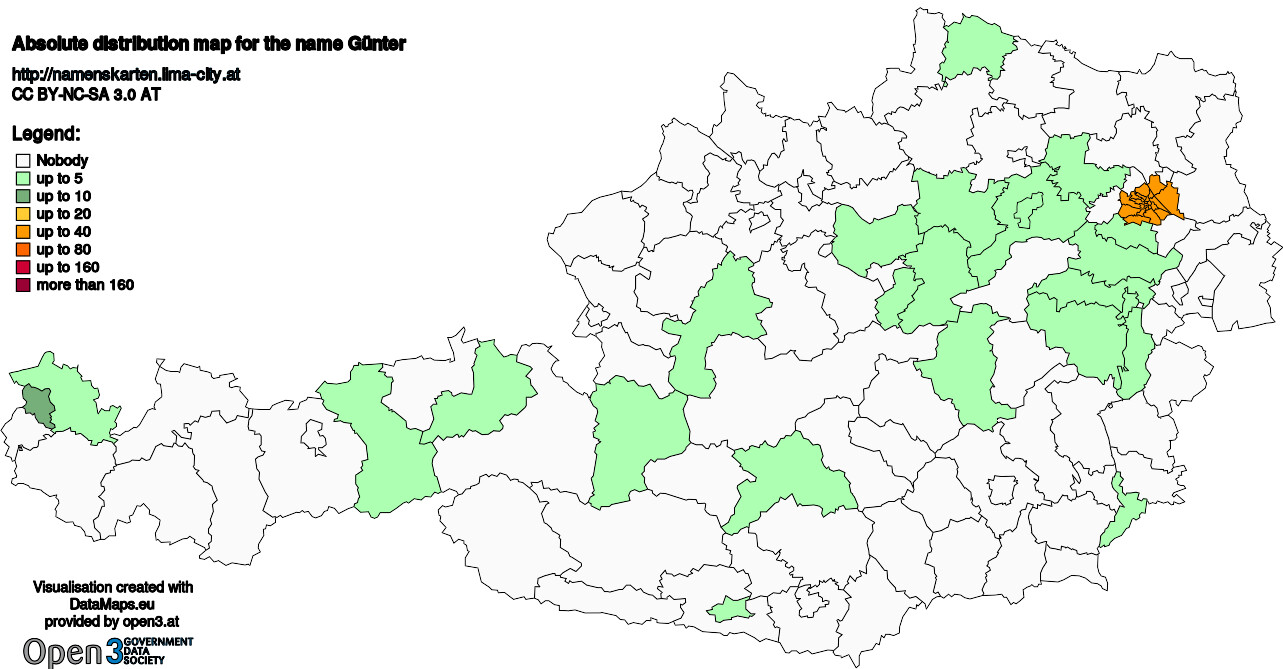 Absolute Distribution maps for surname Günter