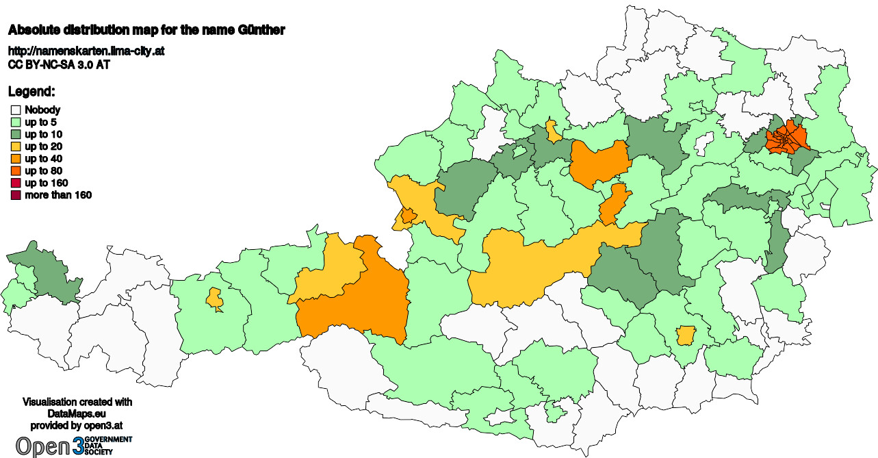 Absolute Distribution maps for surname Günther