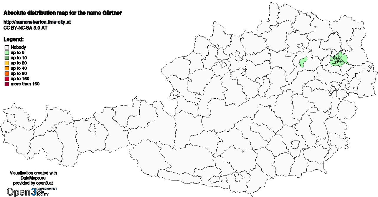 Absolute Distribution maps for surname Gürtner