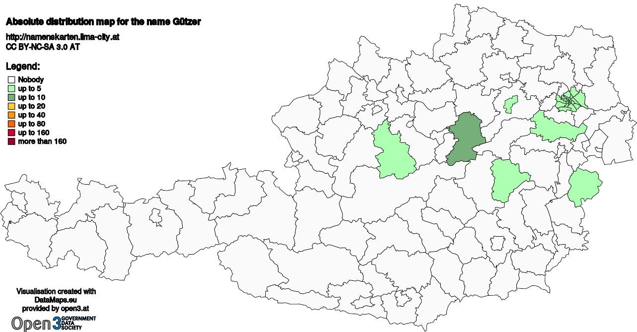 Absolute Distribution maps for surname Gützer