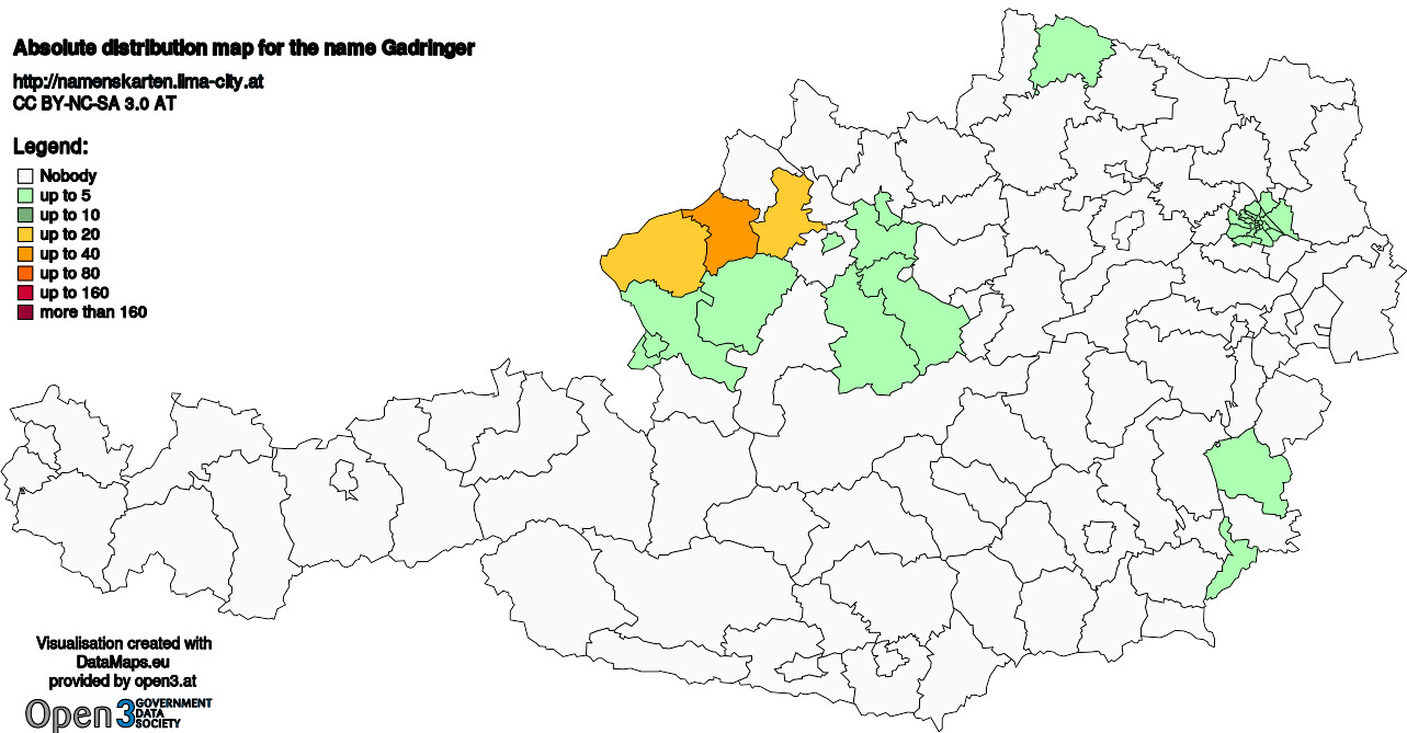 Absolute Distribution maps for surname Gadringer