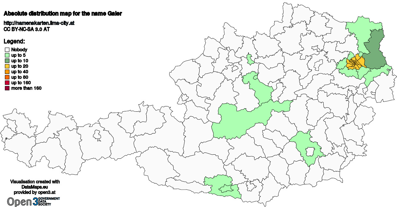 Absolute Distribution maps for surname Gaier