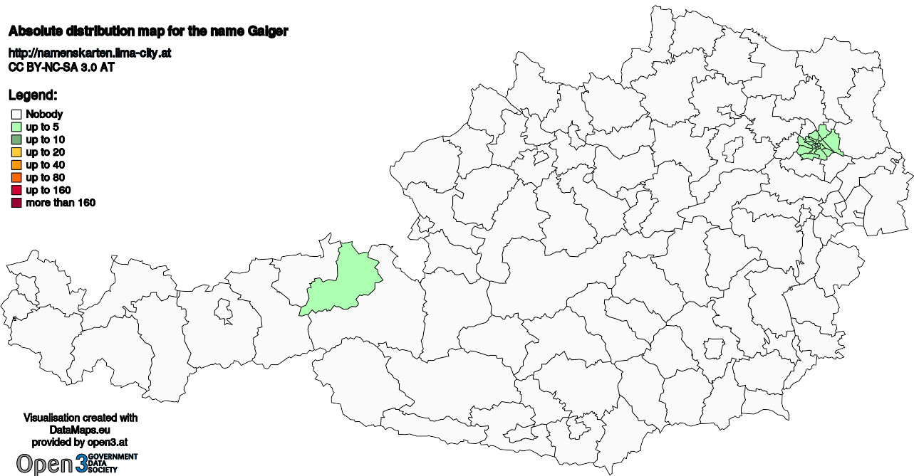 Absolute Distribution maps for surname Gaiger