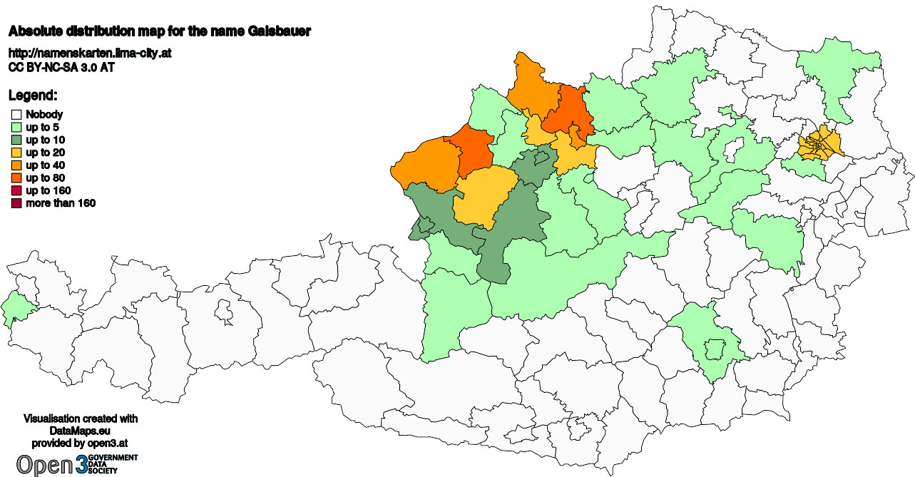 Absolute Distribution maps for surname Gaisbauer