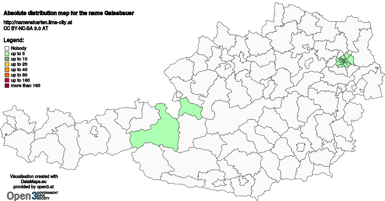 Absolute Distribution maps for surname Gaissbauer