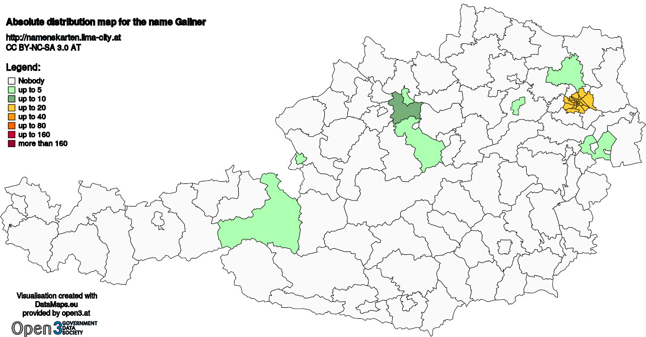 Absolute Distribution maps for surname Gallner