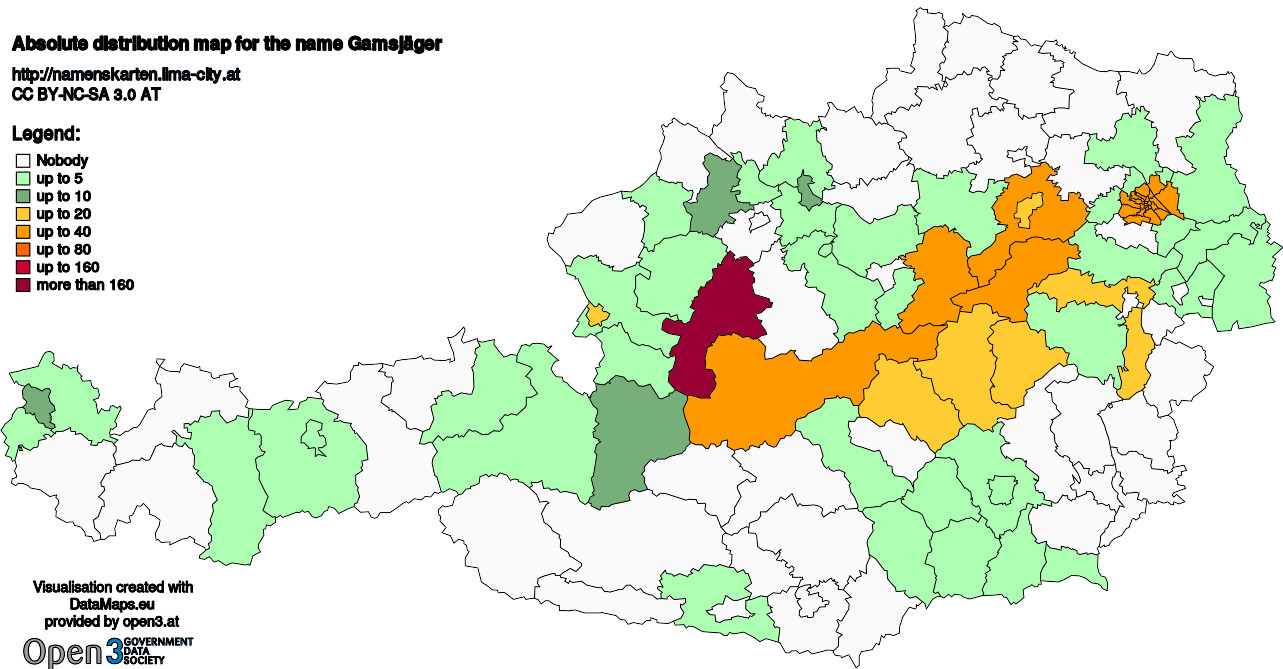 Absolute Distribution maps for surname Gamsjäger