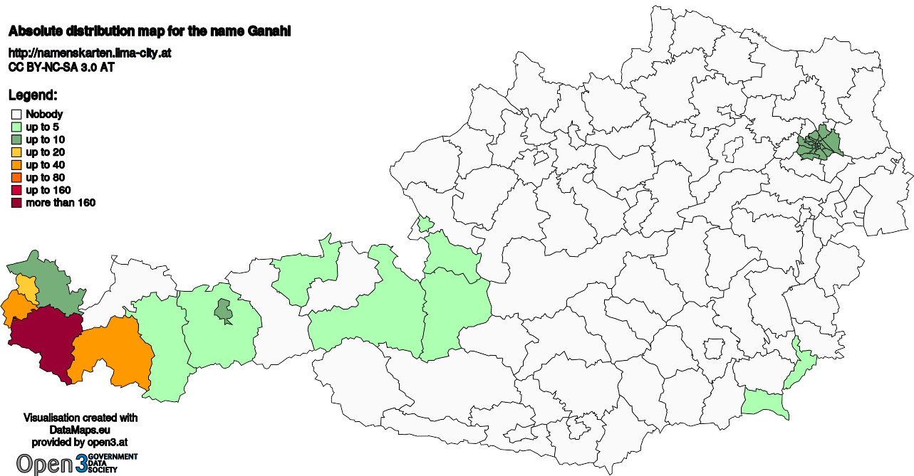 Absolute Distribution maps for surname Ganahl