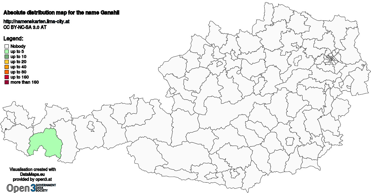 Absolute Distribution maps for surname Ganahll