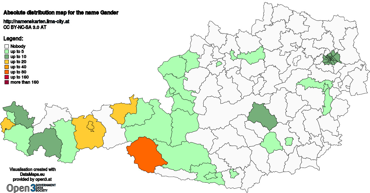 Absolute Distribution maps for surname Gander