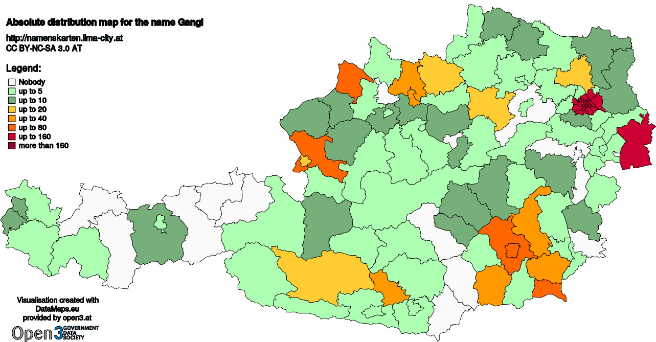 Absolute Distribution maps for surname Gangl