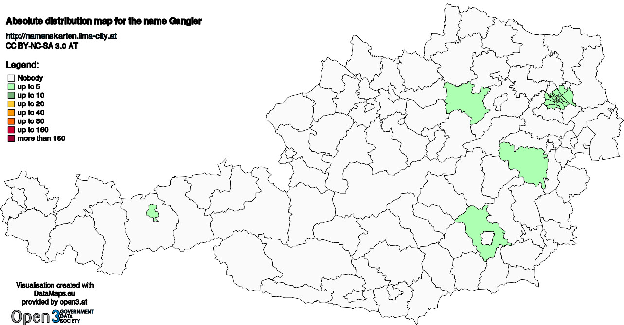 Absolute Distribution maps for surname Gangler