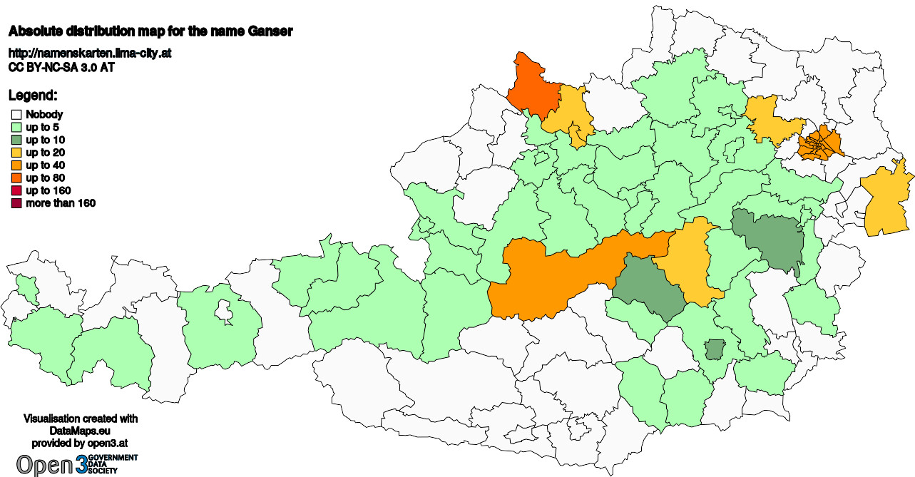 Absolute Distribution maps for surname Ganser