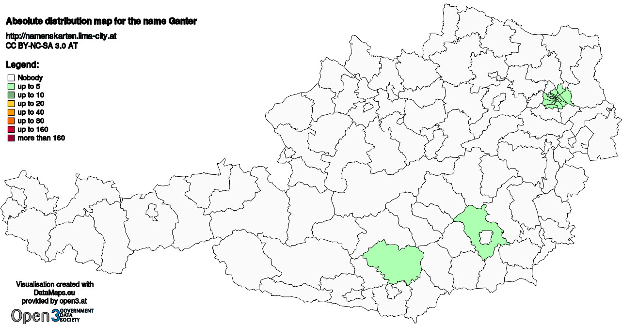 Absolute Distribution maps for surname Ganter