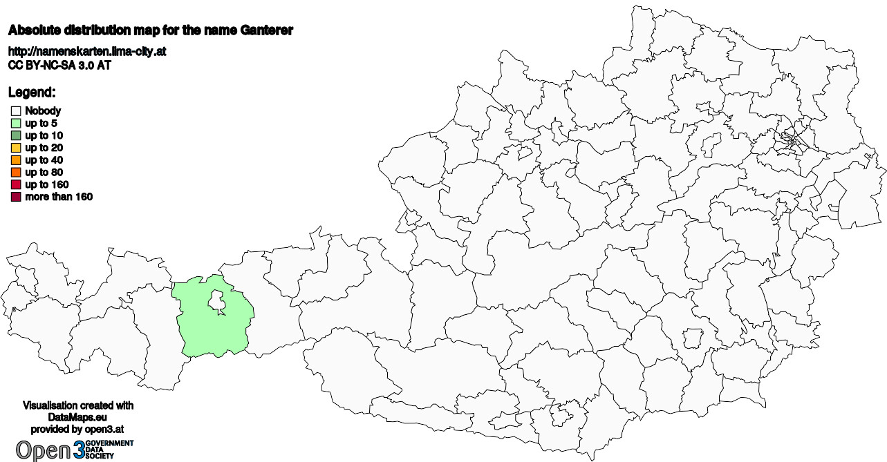 Absolute Distribution maps for surname Ganterer