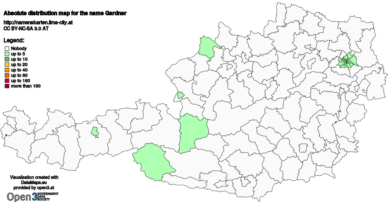 Absolute Distribution maps for surname Gardner