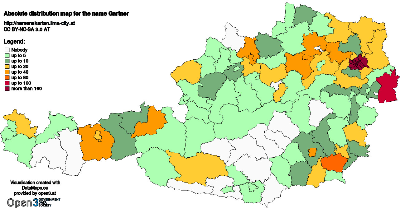 Absolute Distribution maps for surname Gartner