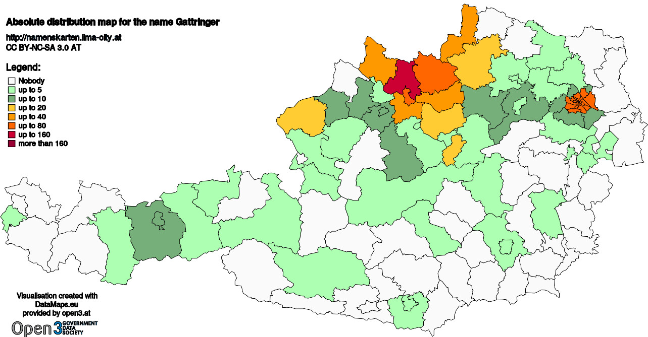 Absolute Distribution maps for surname Gattringer