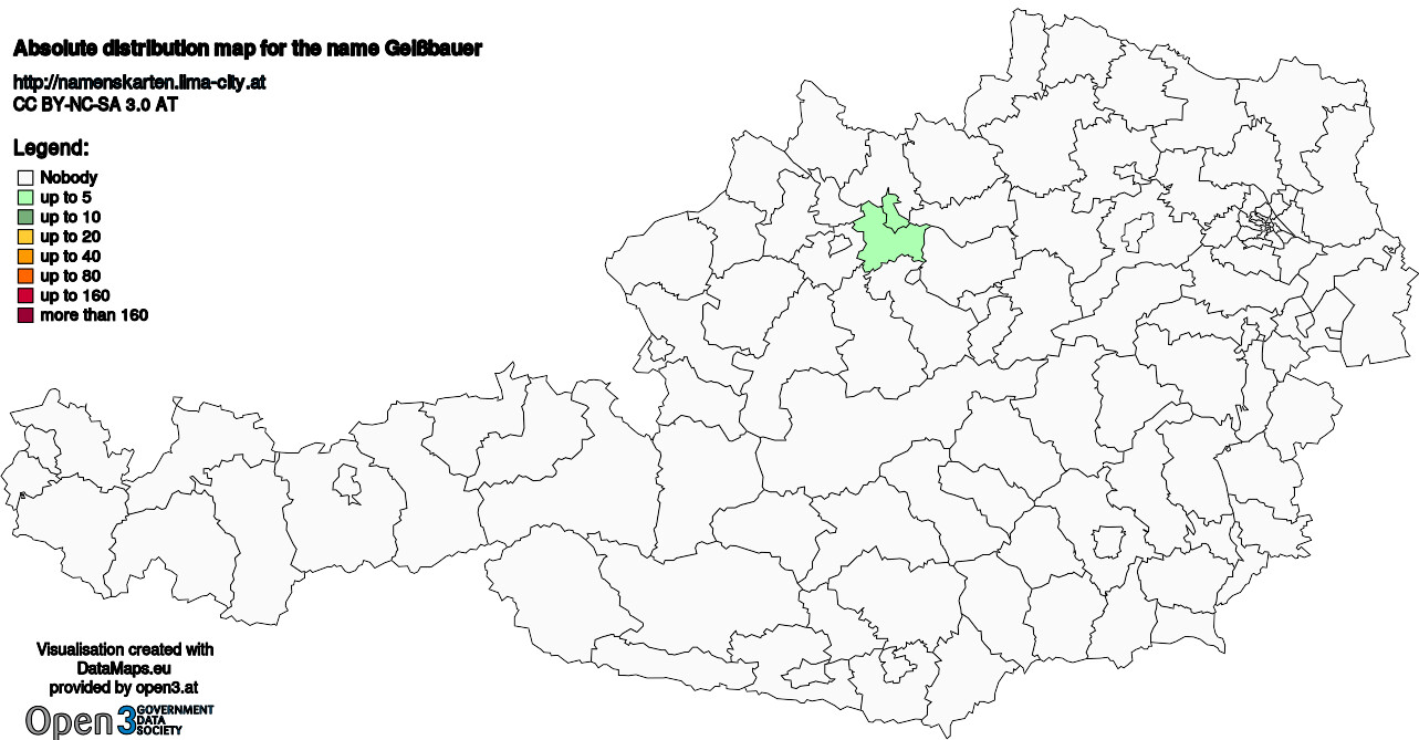 Absolute Distribution maps for surname Geißbauer