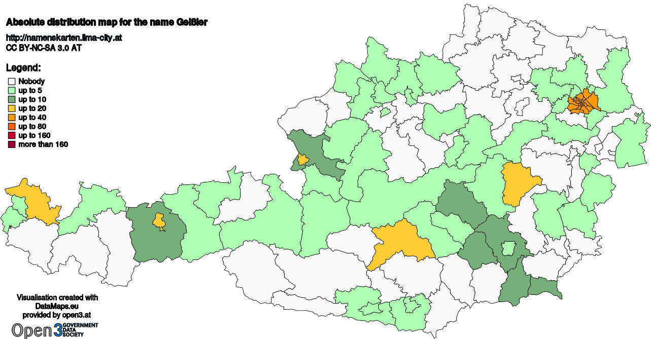 Absolute Distribution maps for surname Geißler