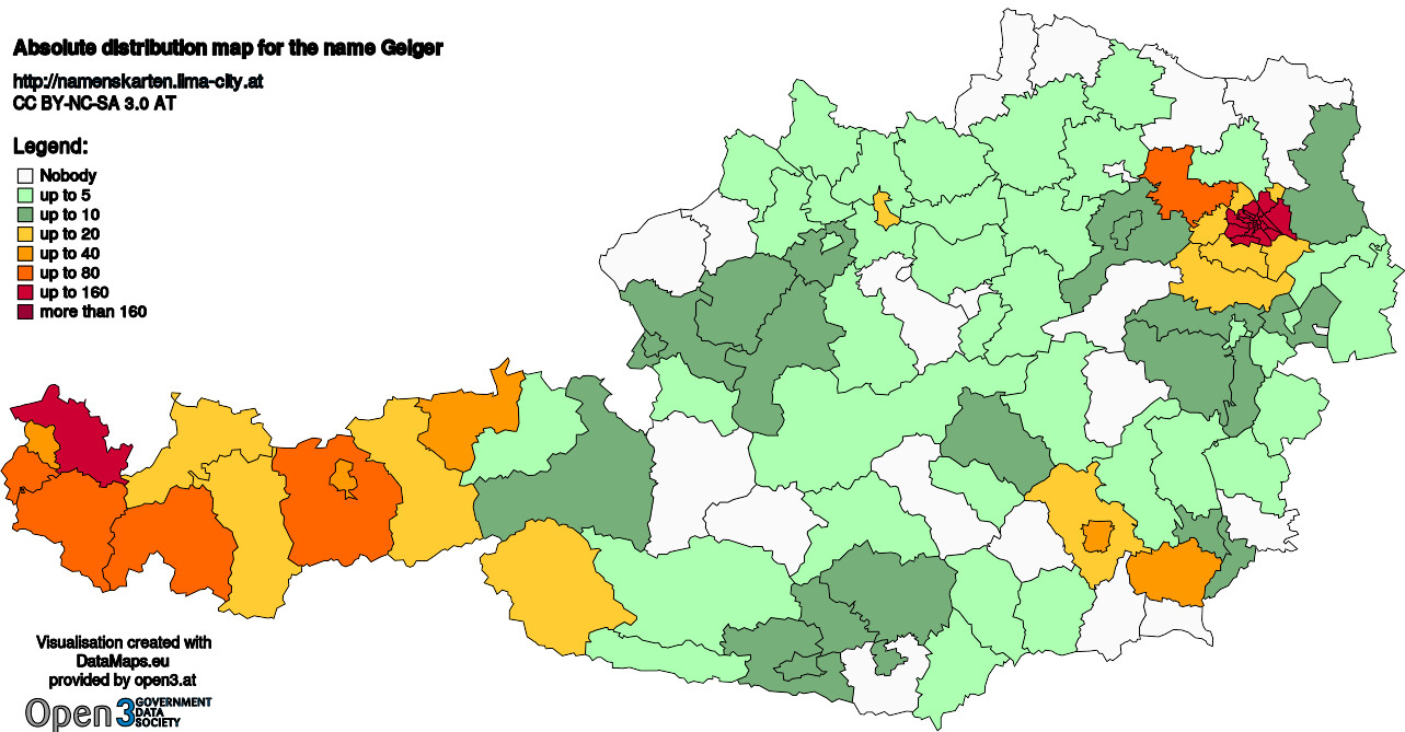 Absolute Distribution maps for surname Geiger