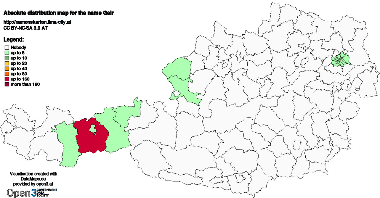 Absolute Distribution maps for surname Geir