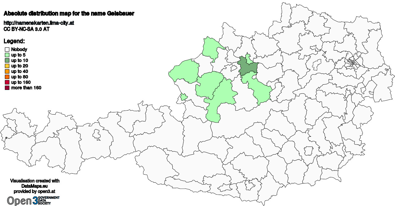 Absolute Distribution maps for surname Geisbauer