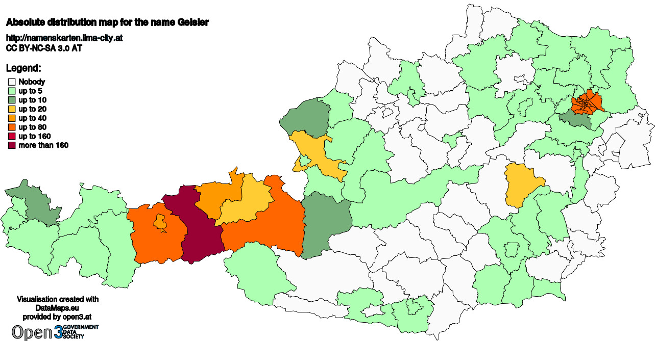 Absolute Distribution maps for surname Geisler