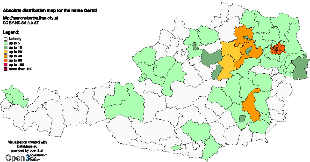 Absolute Distribution maps for surname Gerstl